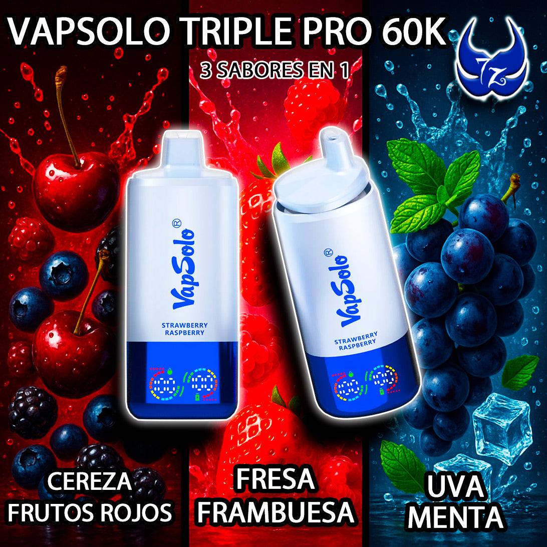 VapSolo Triple Pro 60K – Cereza Frutos Rojos · Fresa Frambuesa · Uva Menta