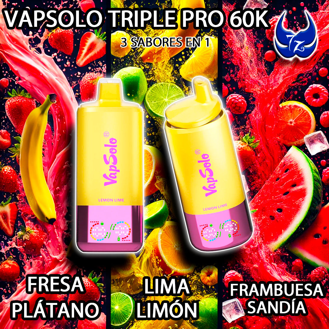 VapSolo Triple Pro 60K – Fresa Plátano · Lima Limón · Frambuesa Sandía