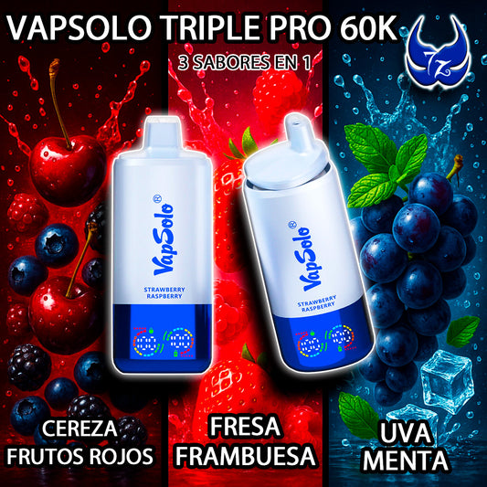 VapSolo Triple Pro 60K – Cereza Frutos Rojos · Fresa Frambuesa · Uva Menta