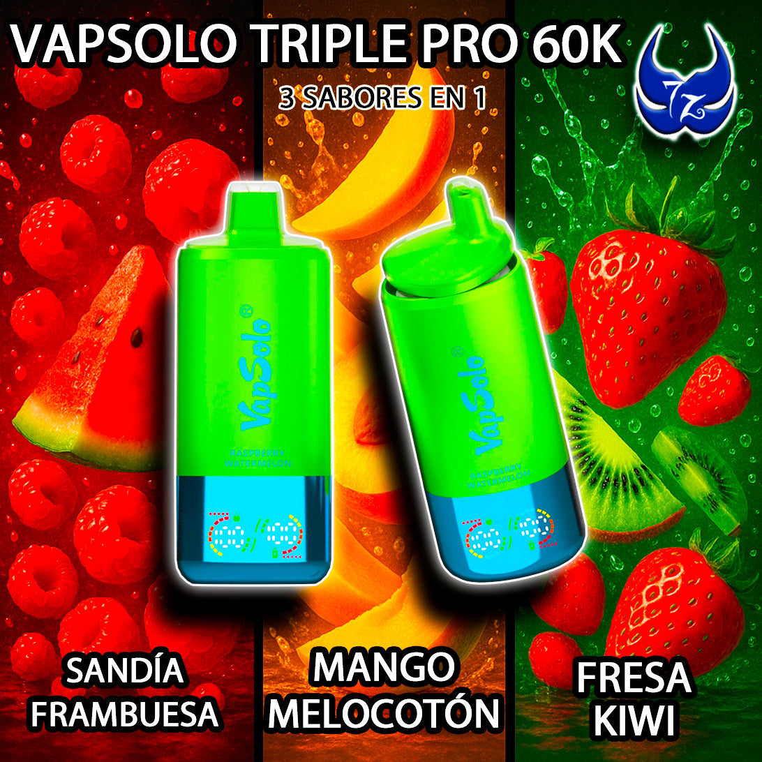 VapSolo Triple Pro 60K – Sandía Frambuesa · Mango Melocotón · Fresa Kiwi