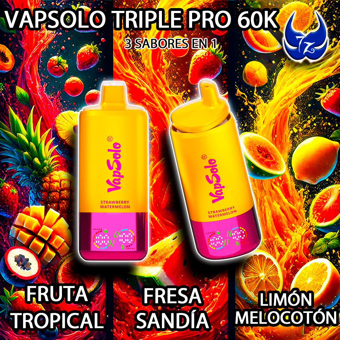 VapSolo Triple Pro 60K – Fruta Tropical · Fresa Sandía · Limón Melocotón