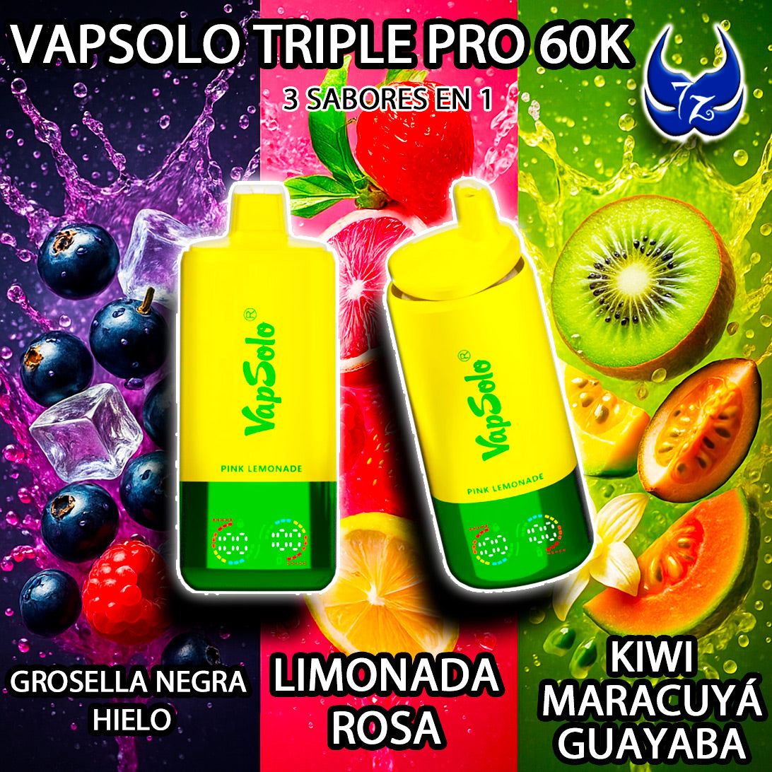 VapSolo Triple Pro 60K – Grosella Negra Hielo · Limonada Rosa · Kiwi Maracuyá Guayaba