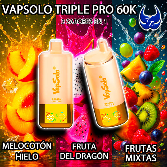 VapSolo Triple Pro 60K – Melocotón Hielo · Fruta del Dragón · Frutas Mixtas