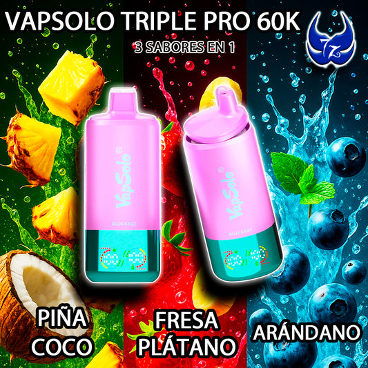 VapSolo Triple Pro 60K – Piña Coco · Fresa Plátano · Arándano